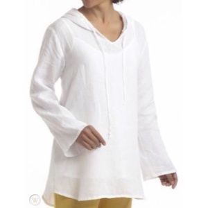FLAX Linen hooded Tunic Top White Cloud Gauze